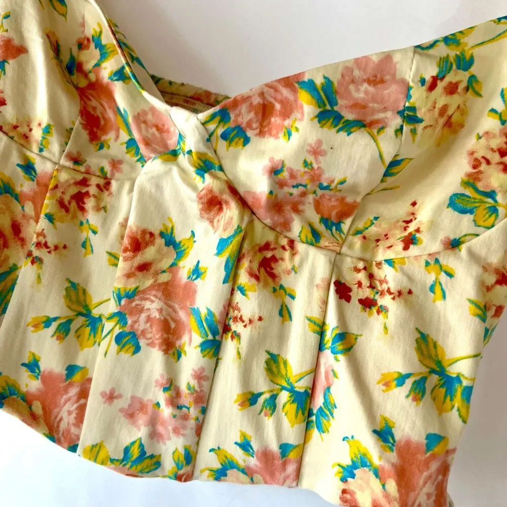Zara Puff Sleeve Bustier Cropped Floral Corset Top Sz S NWOT Cottage, Boho